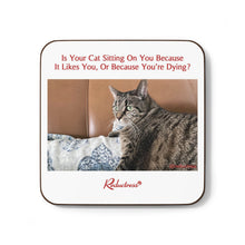 "Is Your Cat Sitting On You Because It Likes You, or Because You're Dying?" Hardboard Back Coaster